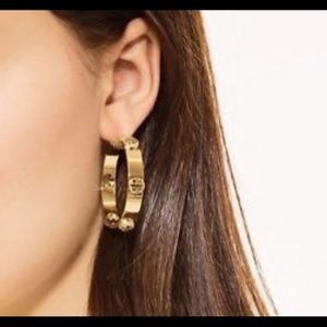 Tory Burch Gold Monogram Hoop Earrings